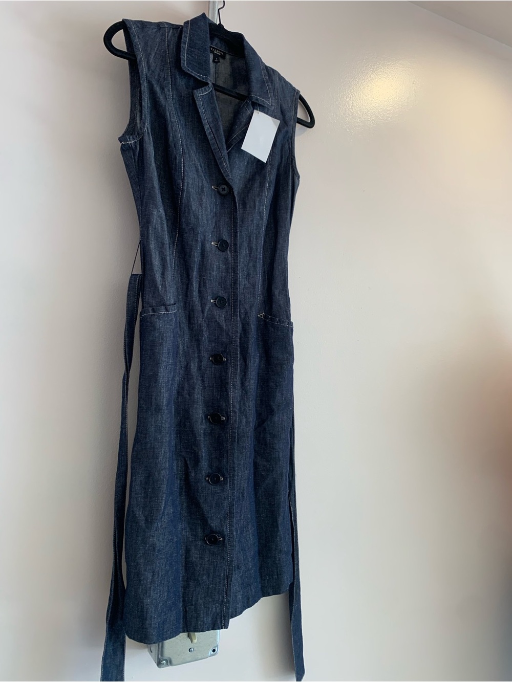 Talbots Dark Blue Sleeveless Denim Button-Front Dress